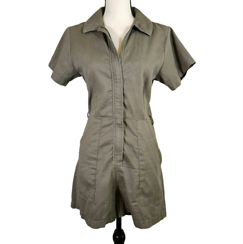 Loup Short Zip Up Romper, Army Green, XS